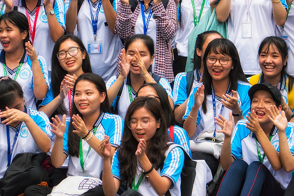 School kids on the post office steps, Ho Chi Minh City