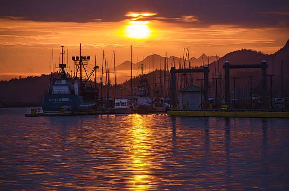 Sunset in a Sitka harbor