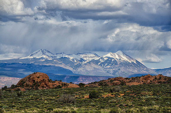 La Sal Mountains from the entrance to Arches National Park
